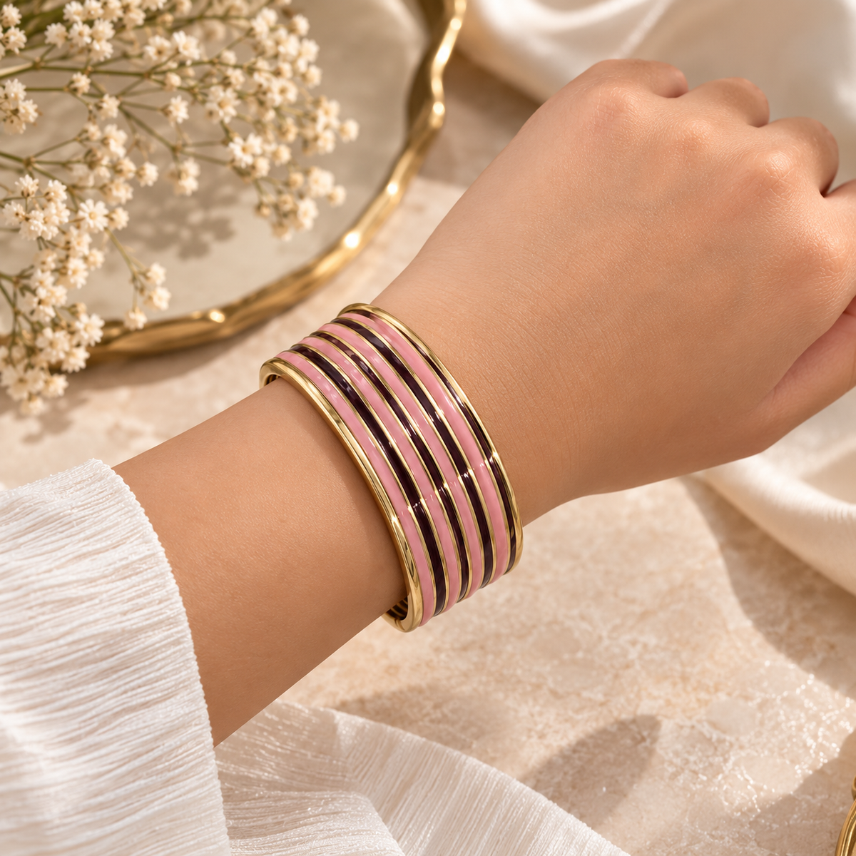 Blush & Ivory Layered Bracelet Set Of 2
