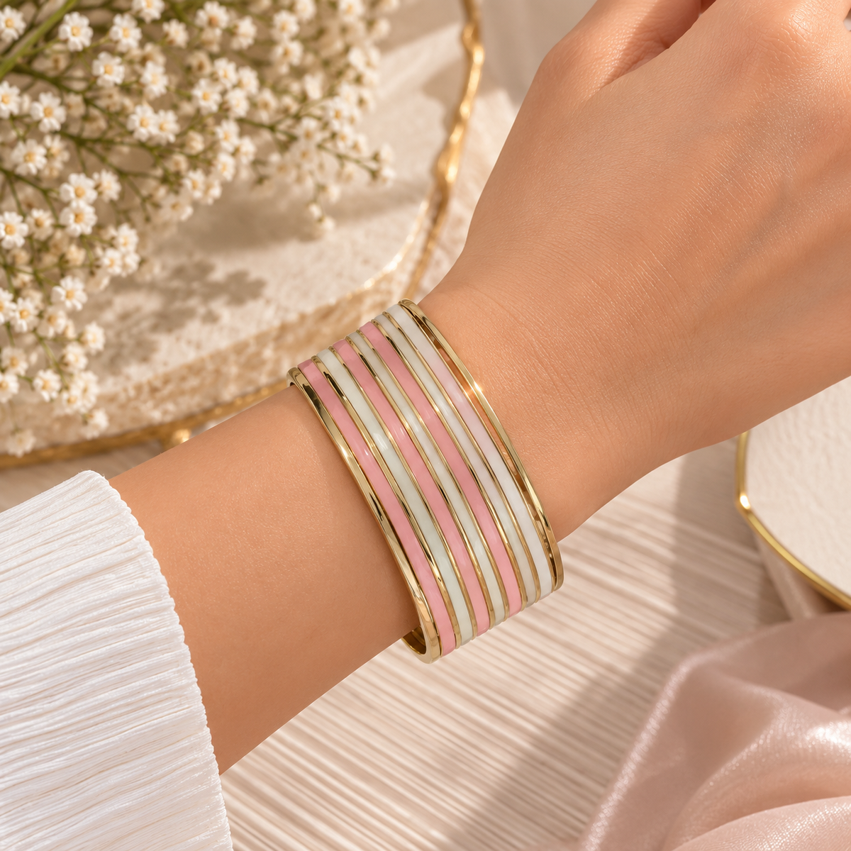 Blush & Ivory Layered Bracelet Set Of 2