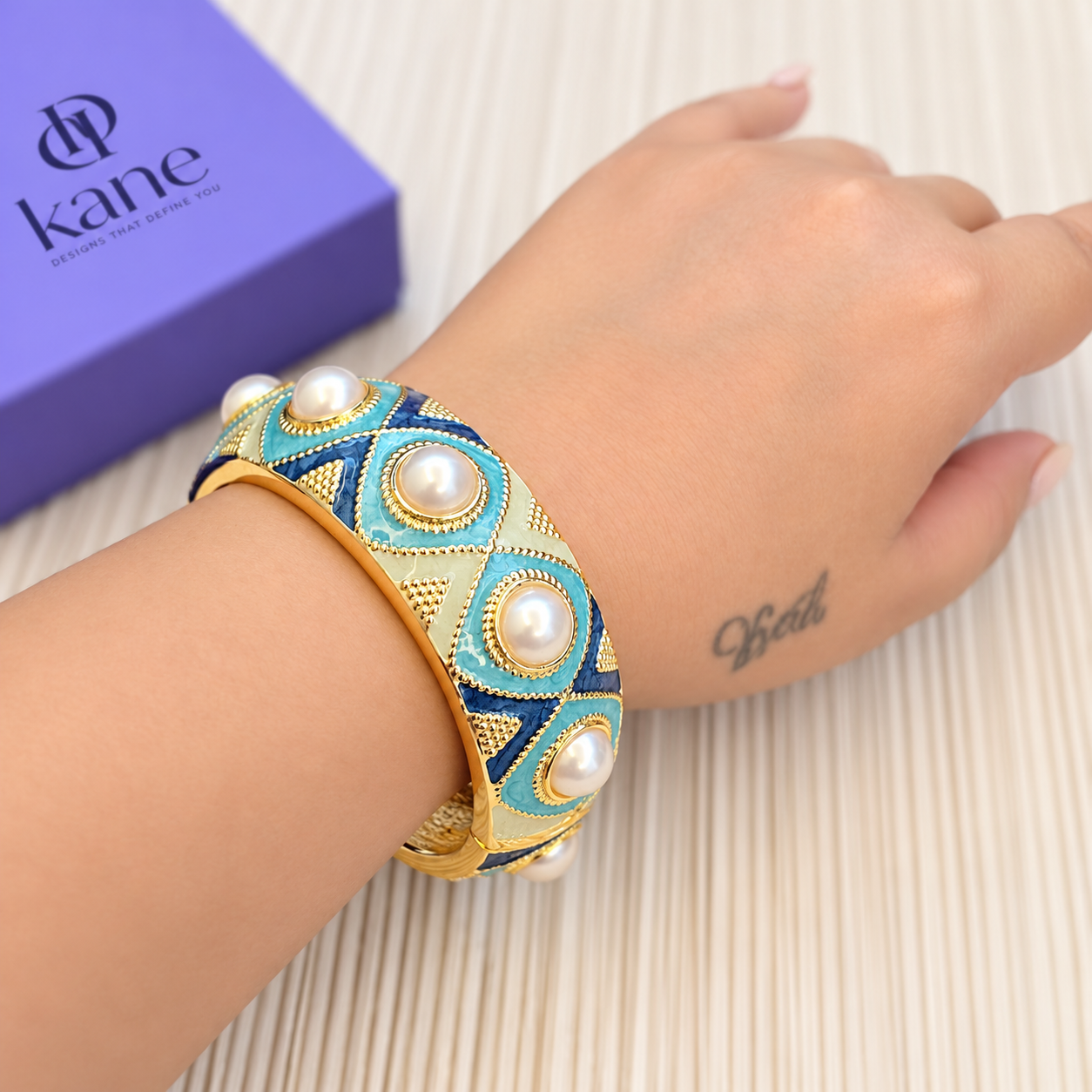 Aegean Pearl & Turquoise  Statement Bangle