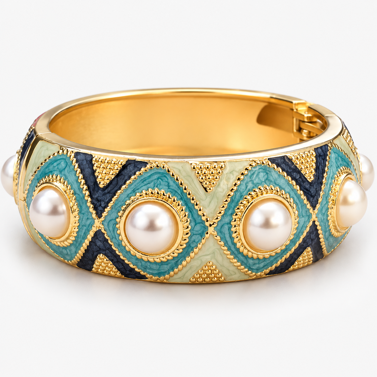 Aegean Pearl & Turquoise  Statement Bangle