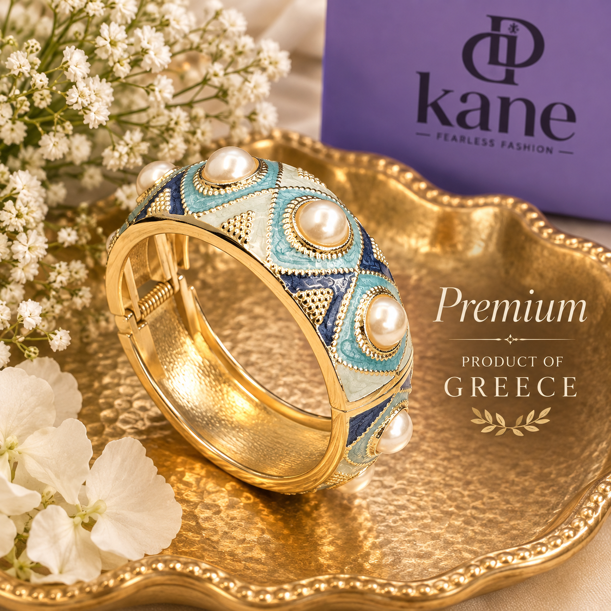 Aegean Pearl & Turquoise  Statement Bangle