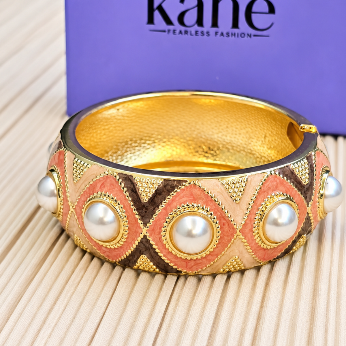 Peach Pearl Enamel Cuff