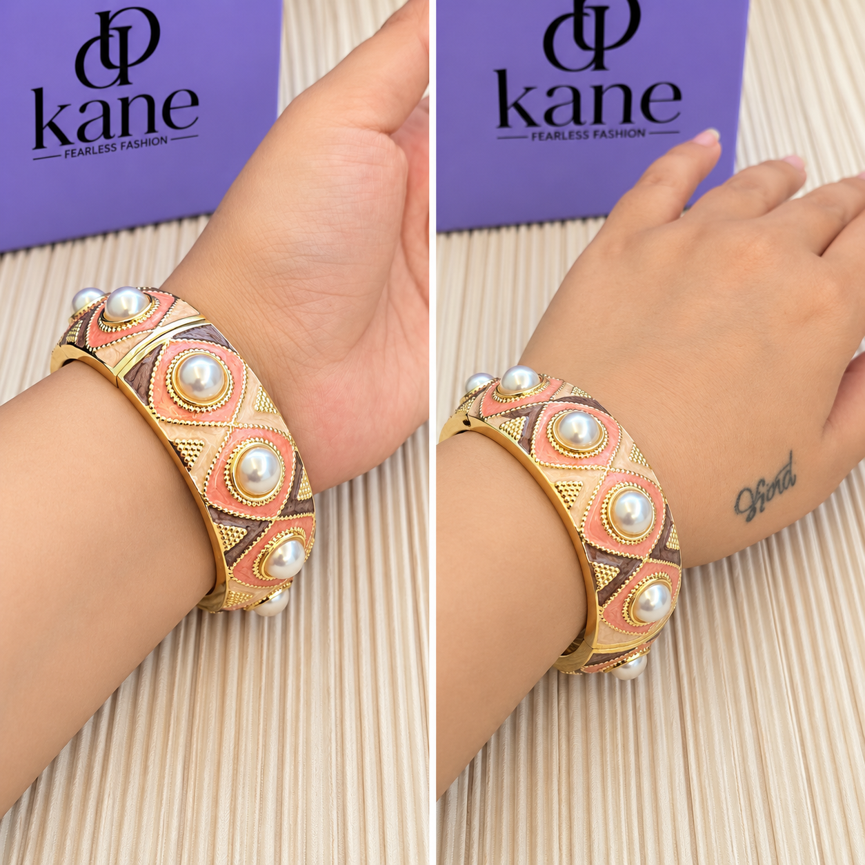 Peach Pearl Enamel Cuff