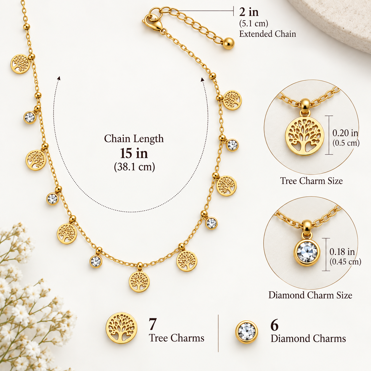 Golden Tree of Life Charm Necklace