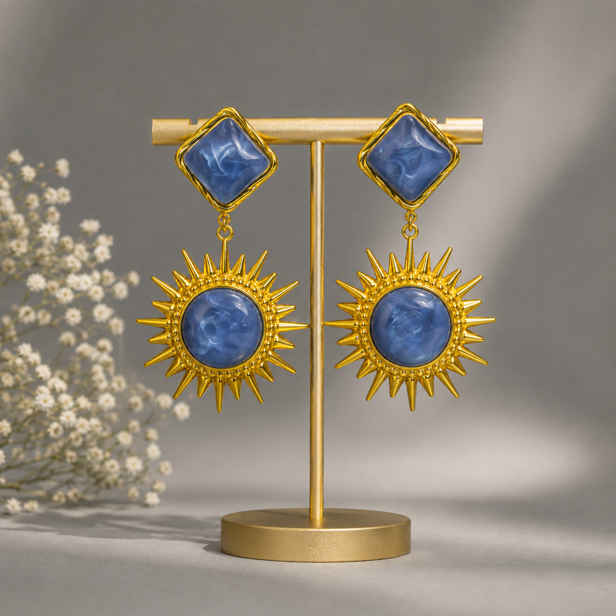 Blue Halo Statement Earrings