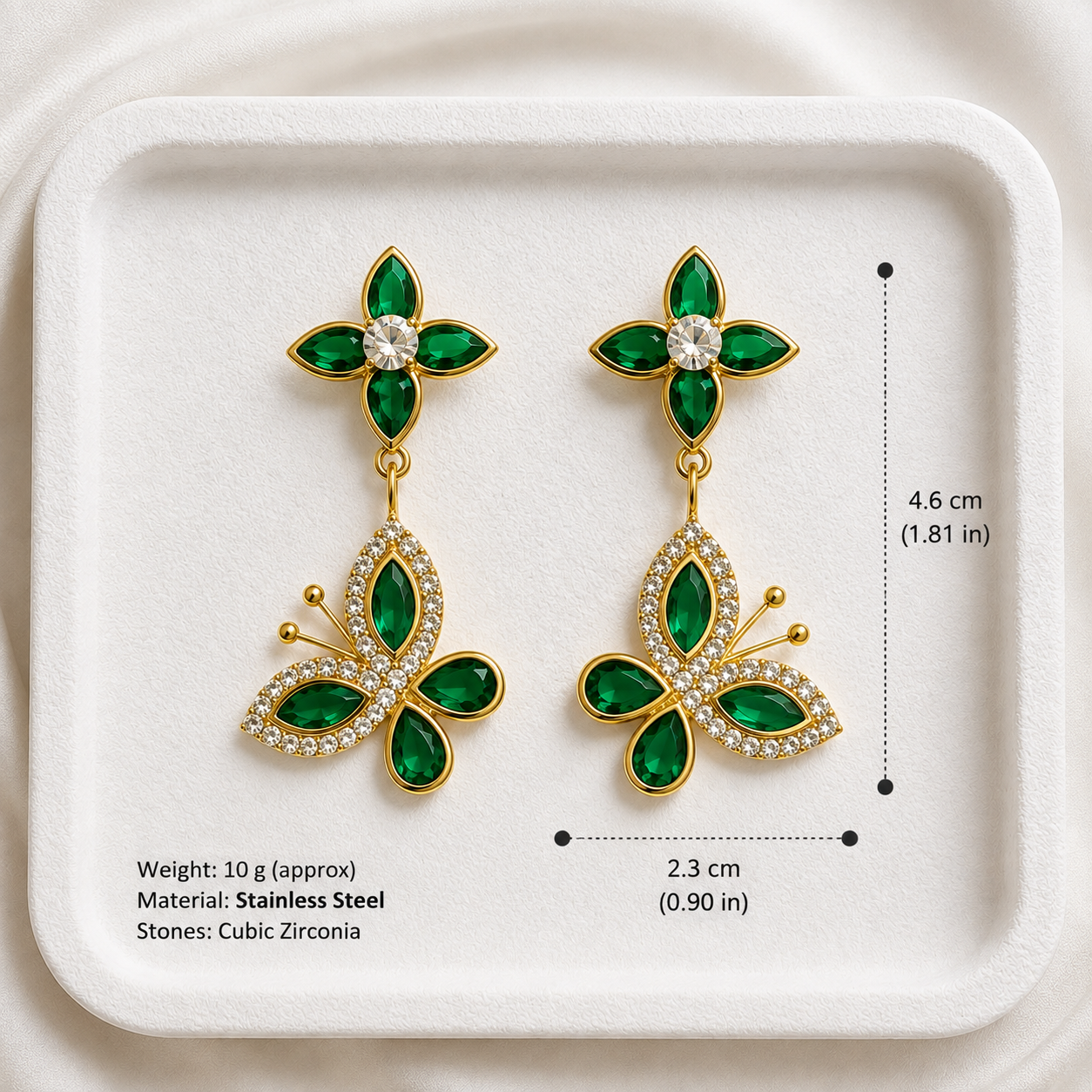 Emerald Blossom Butterfly Earrings