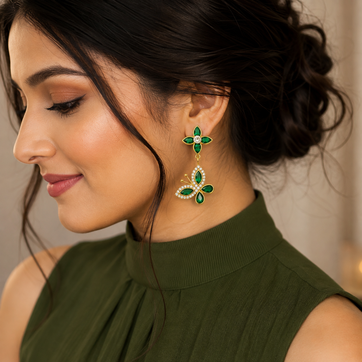 Emerald Blossom Butterfly Earrings