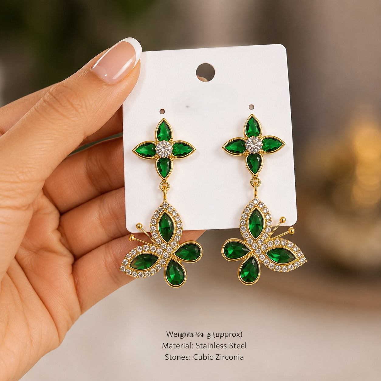 Emerald Blossom Butterfly Earrings