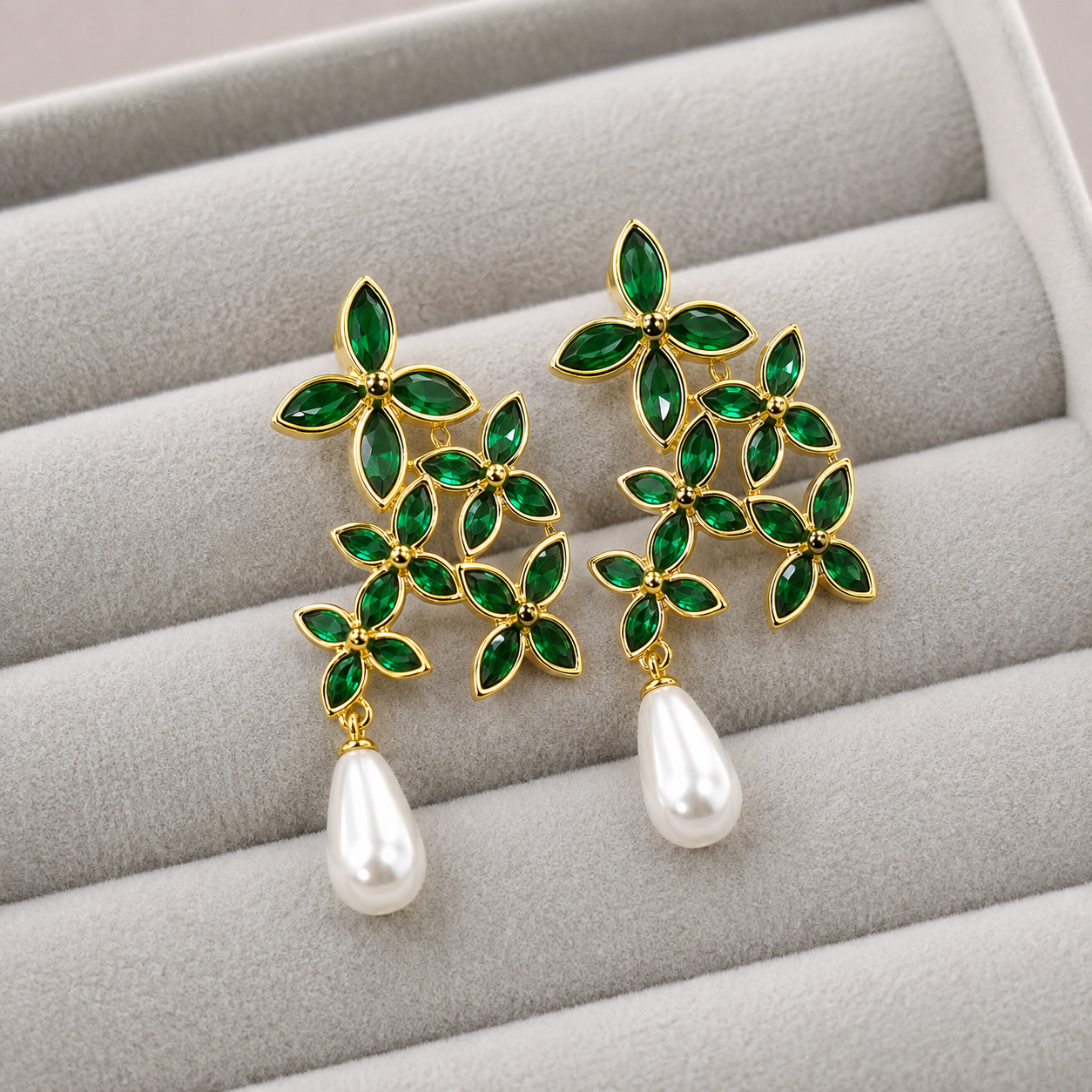 Emerald Pearl Drop Earrings