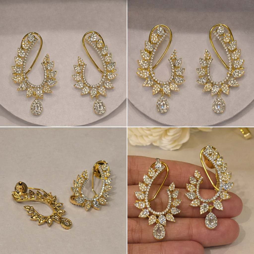 Radiant Leaf Drop Earrings (Dual tone Gold & Silver)