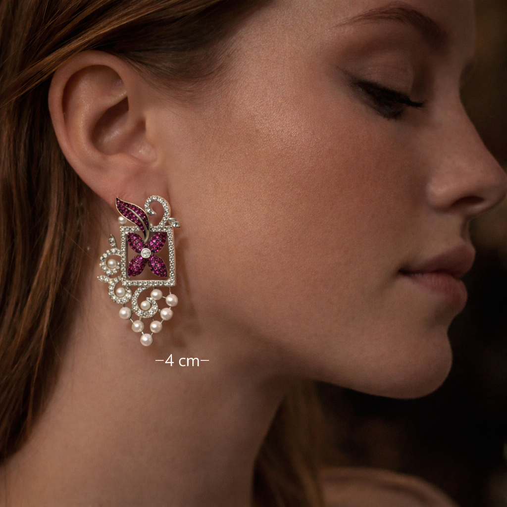 Royal Orchid Pearl Drop Earrings