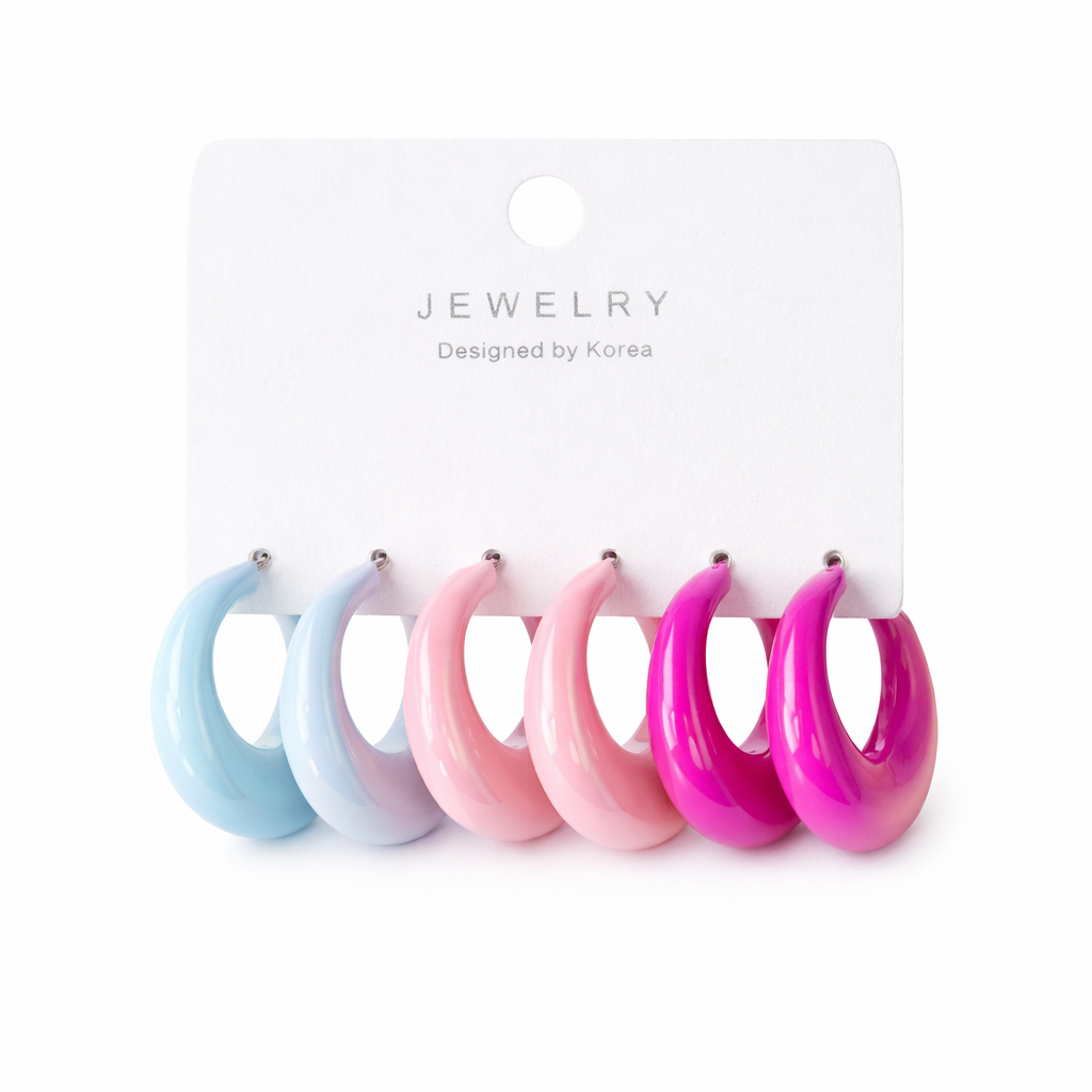 Candy Pastel Acrylic Hoop Earrings – 3 Pair Set