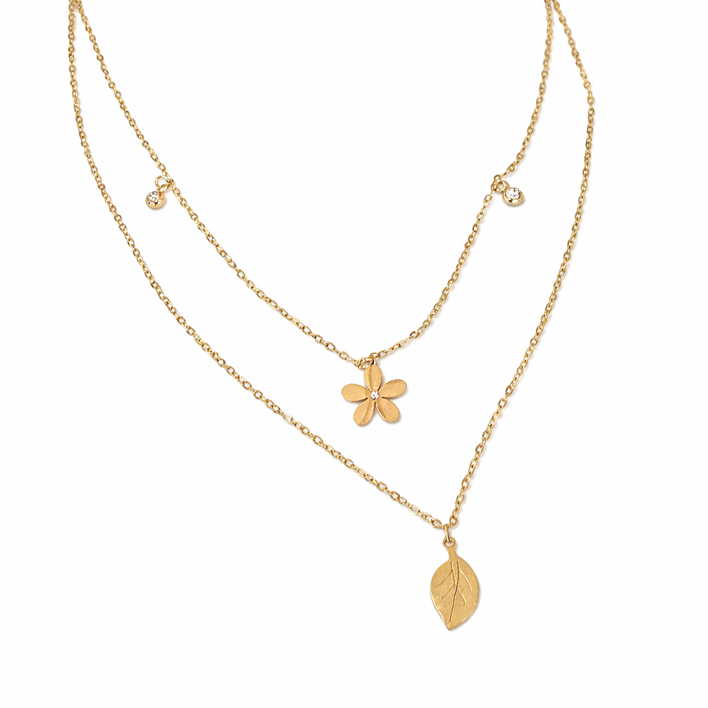 Gold Flower & Leaf Layered Necklace