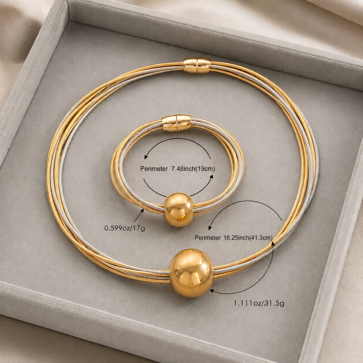 Luxe Duo-Tone Multi-Strand Necklace & Bracelet Set