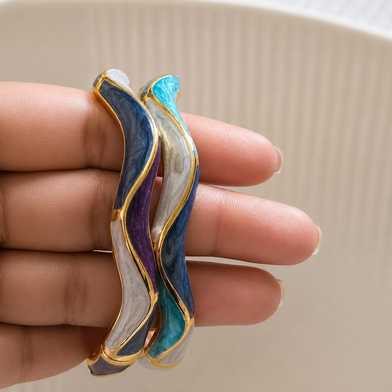 Wave Enamel Bangles (Set of 2)