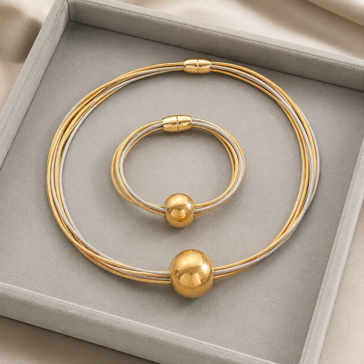 Luxe Duo-Tone Multi-Strand Necklace & Bracelet Set