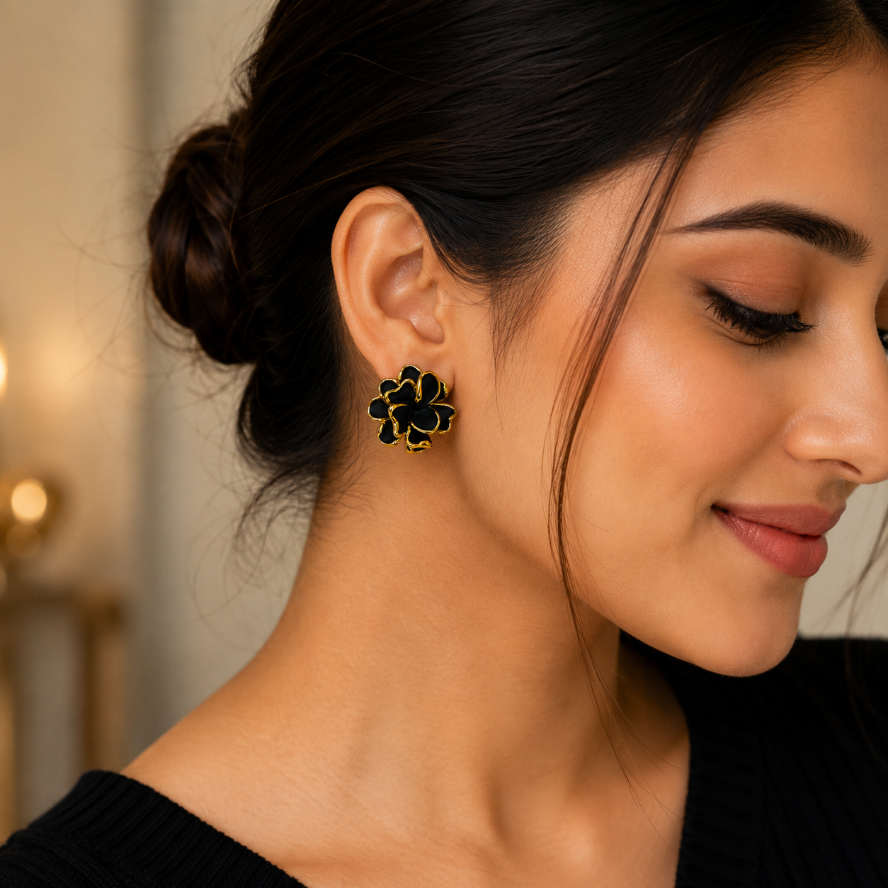 Black & Gold Stud Earring