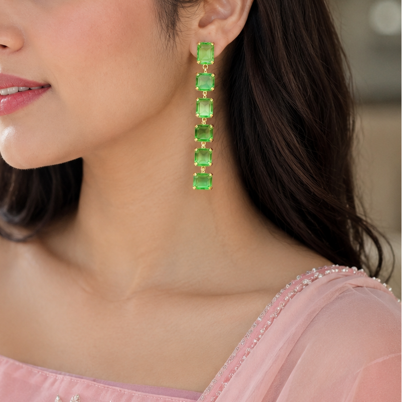 Green Crystal  Drop Earrings