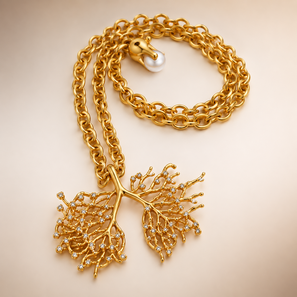 Golden Branch CZ Necklace