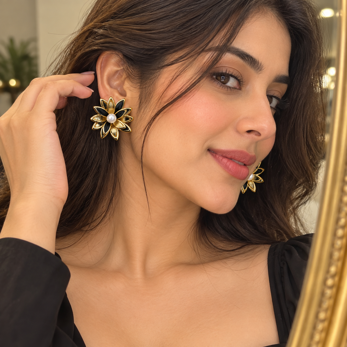Black & Gold Stud Earrings