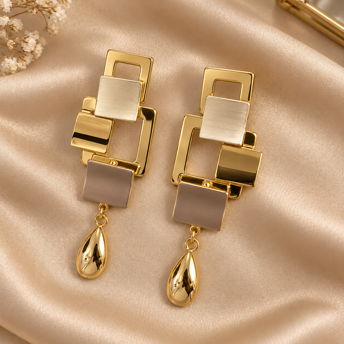 Luxe Geometric Gold Drop Earrings