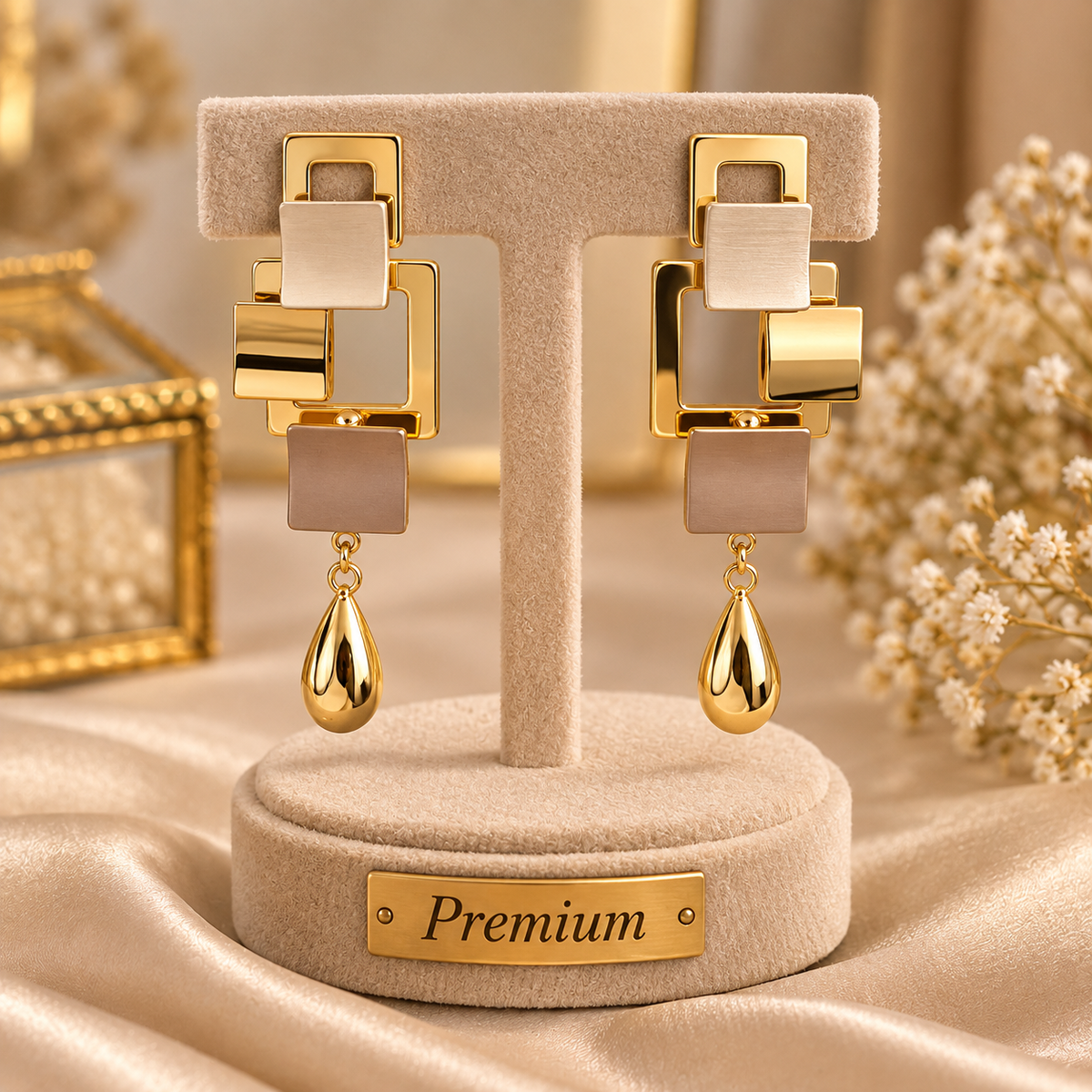 Luxe Geometric Gold Drop Earrings