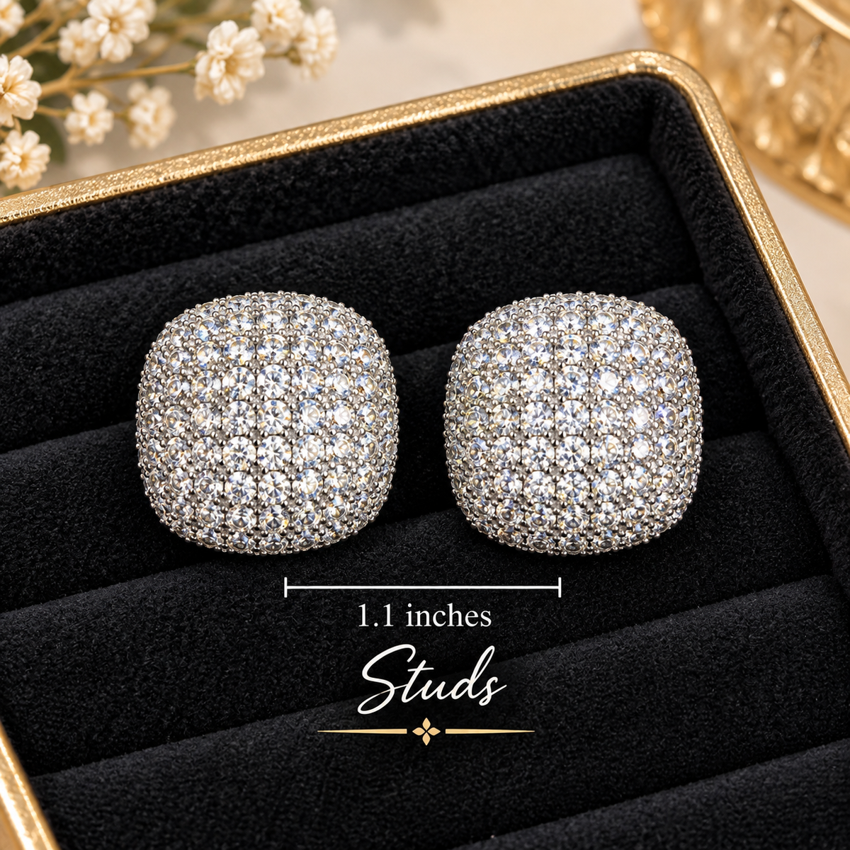 Crystal Pavé Square Stud Earrings