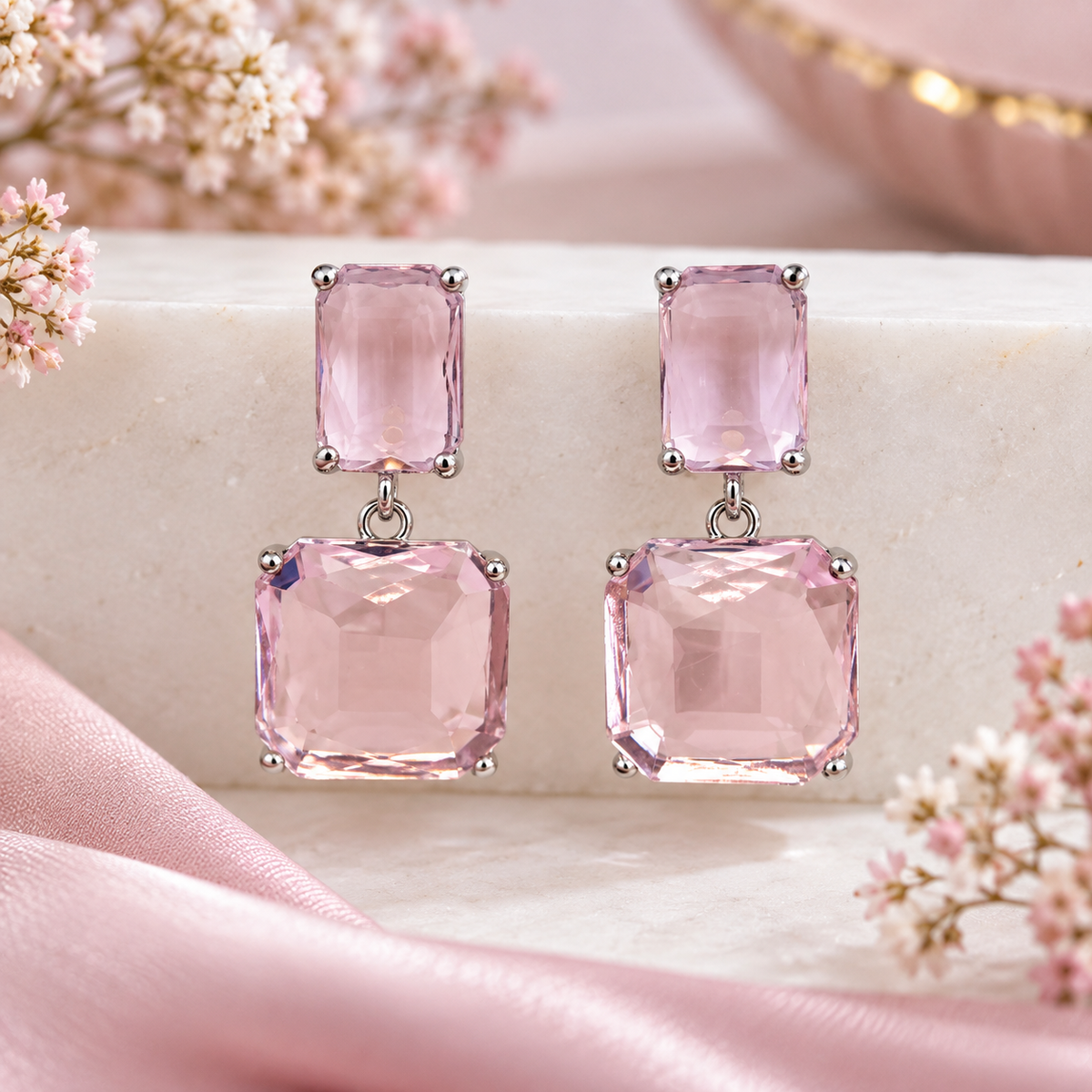 Pink Crystal Drop Earrings