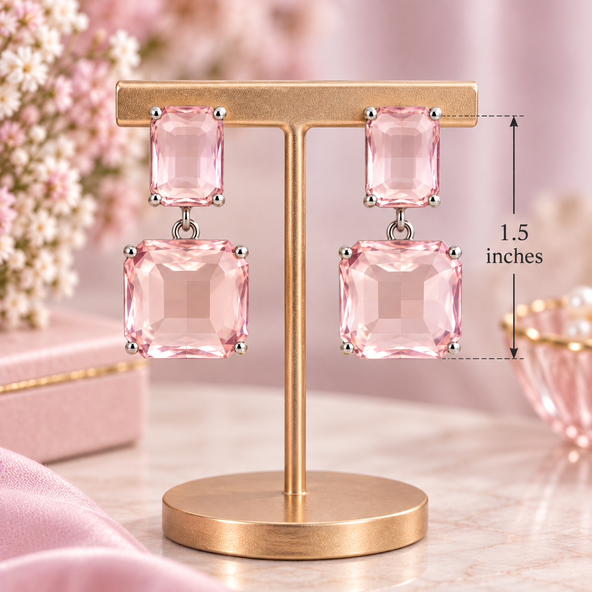 Pink Crystal Drop Earrings