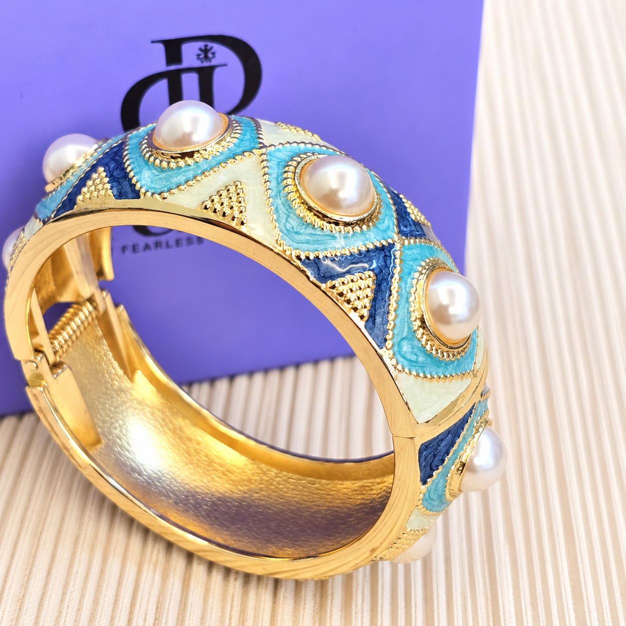 Aegean Pearl & Turquoise  Statement Bangle