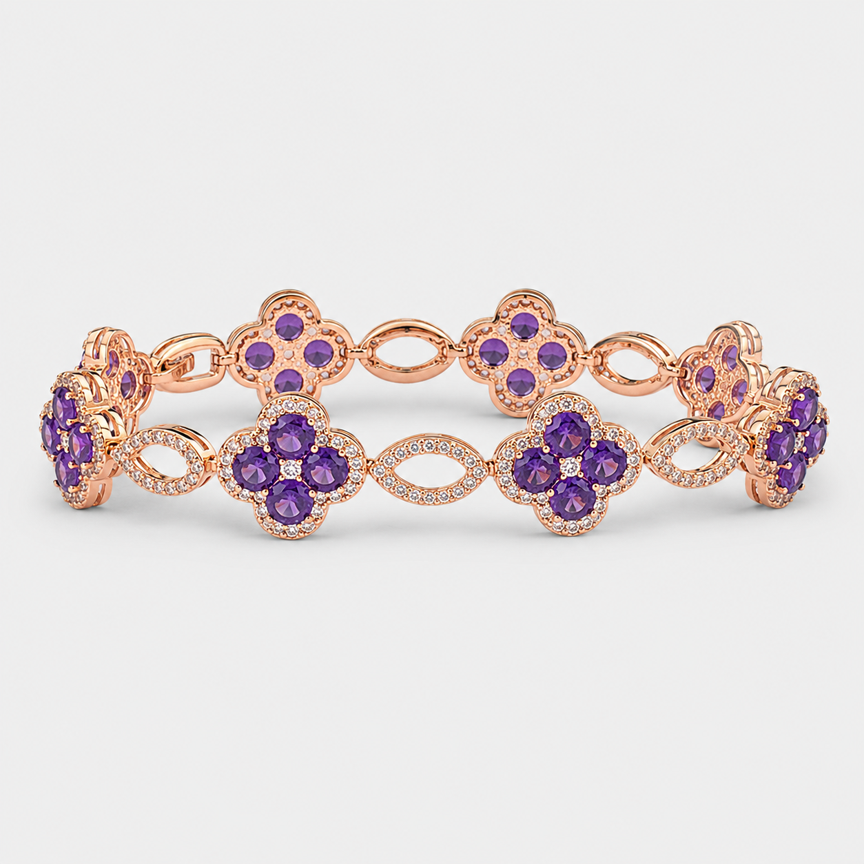 Amethyst Rose Gold  7 Clover Bracelet