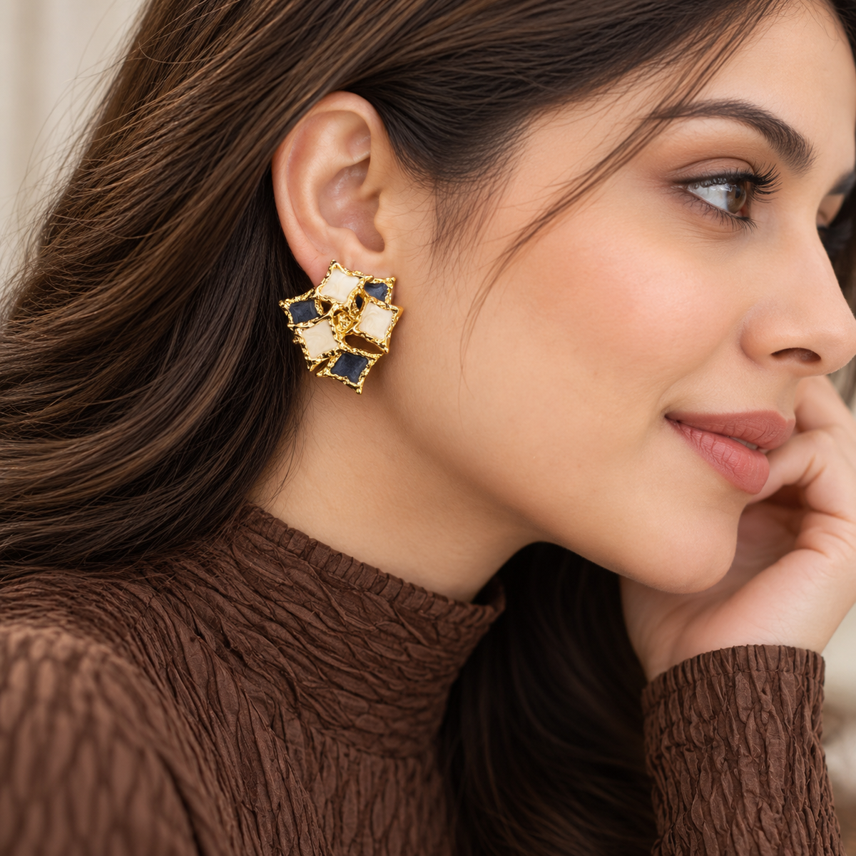 Pearl & Smoky Quartz Stud Earrings