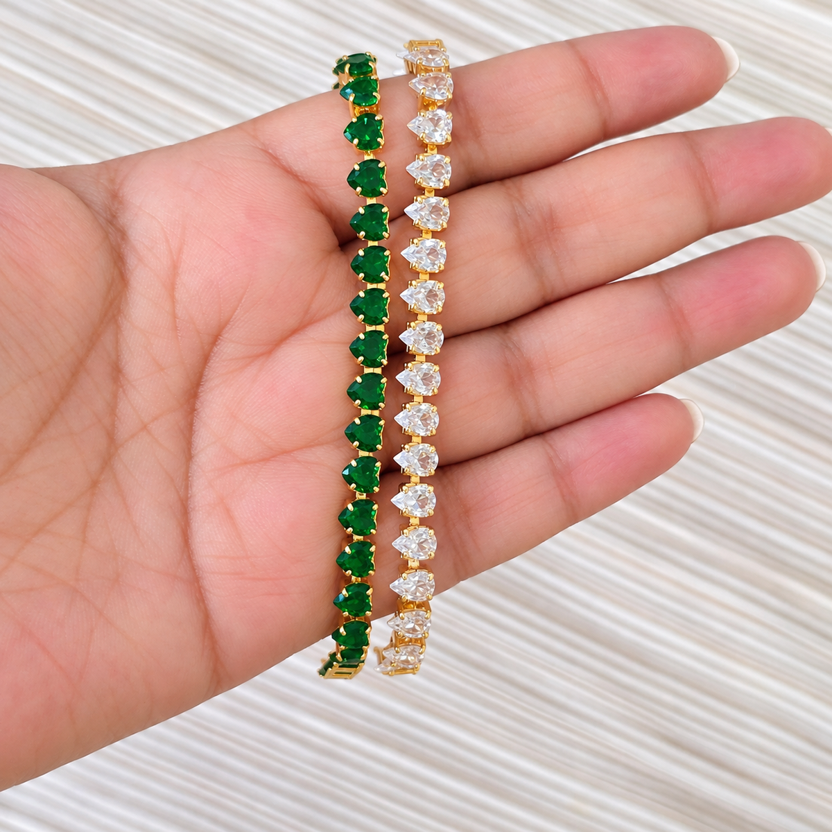 Emerald & Crystal Bracelet Set