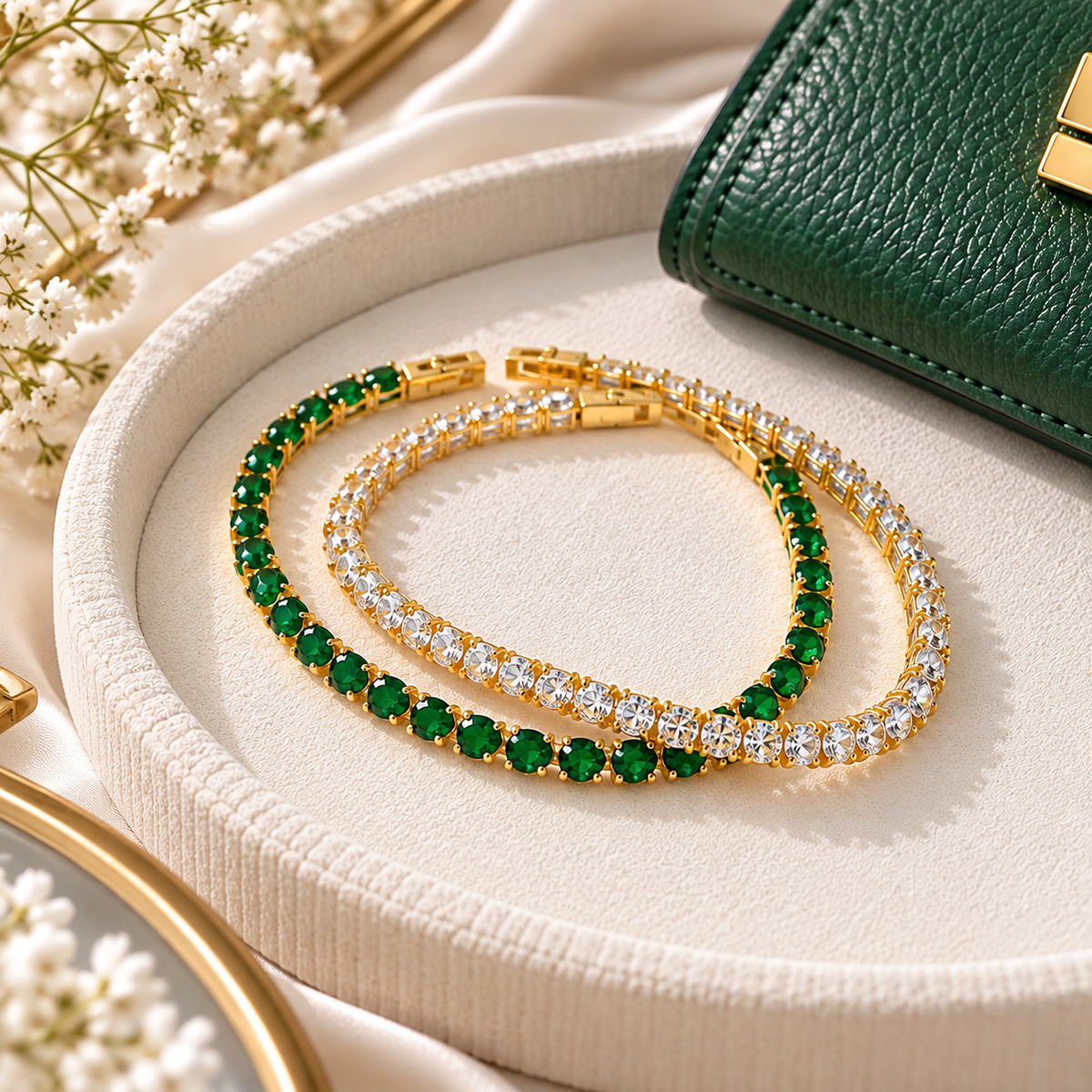 Emerald & Crystal Bracelet Set