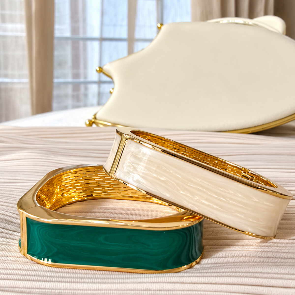 Emerald & Ivory Bracelet Set