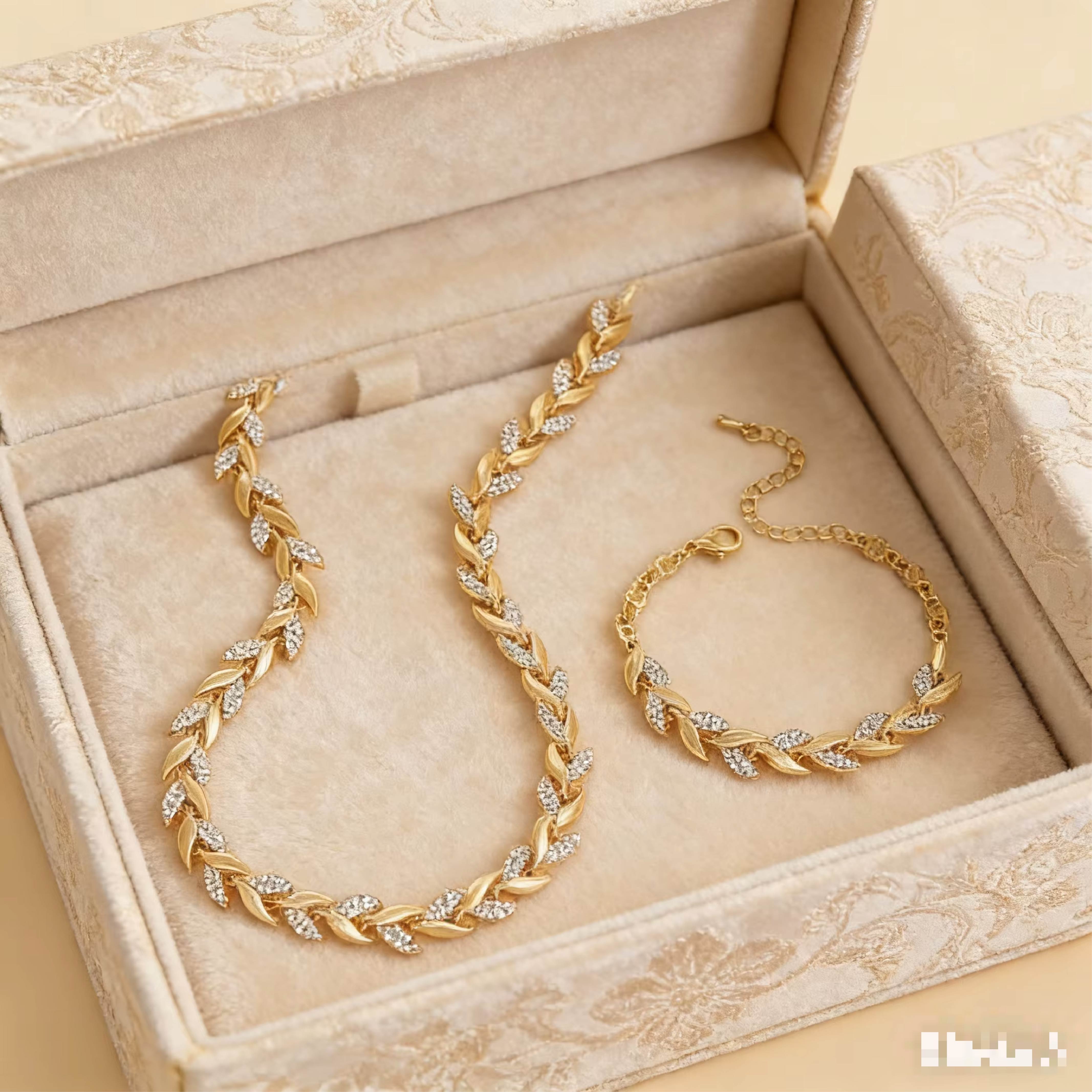 Golden Leaf Luxe Necklace & Bracelet Set