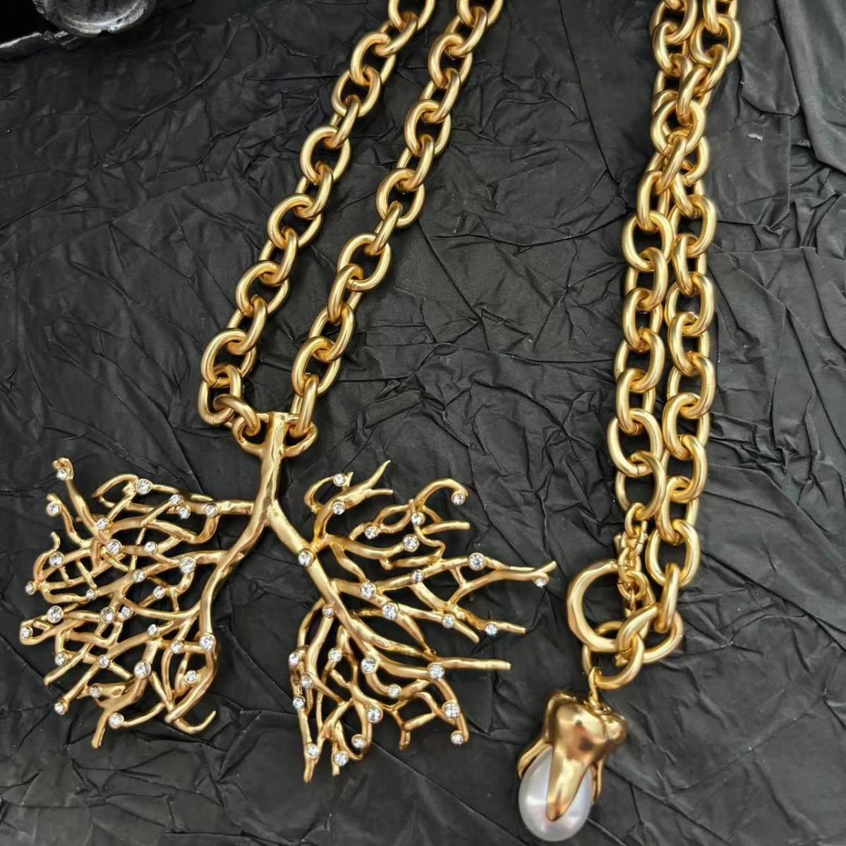 Golden Branch CZ Necklace