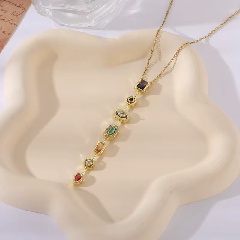 Multi-Gem Vertical Drop Necklace