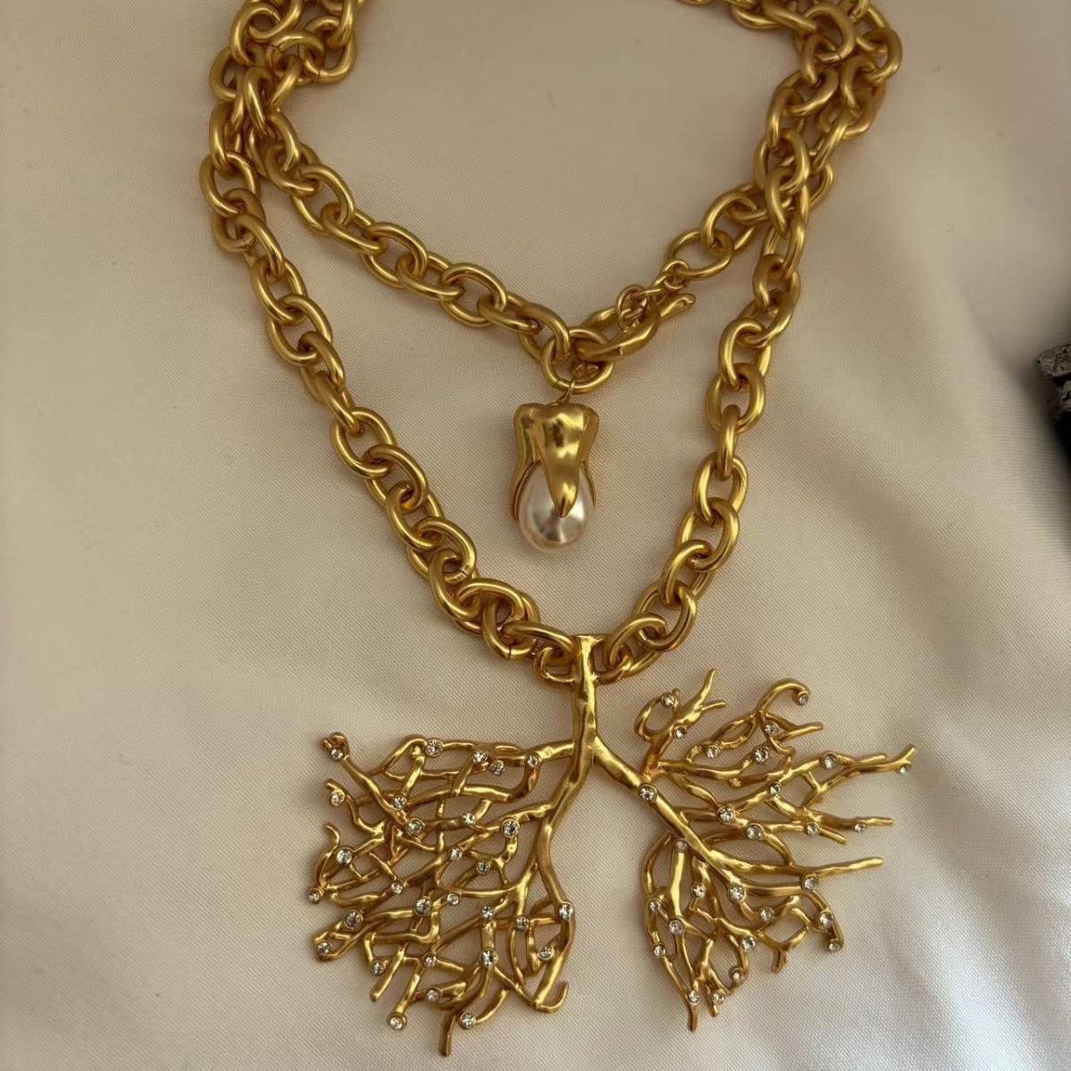 Golden Branch CZ Necklace
