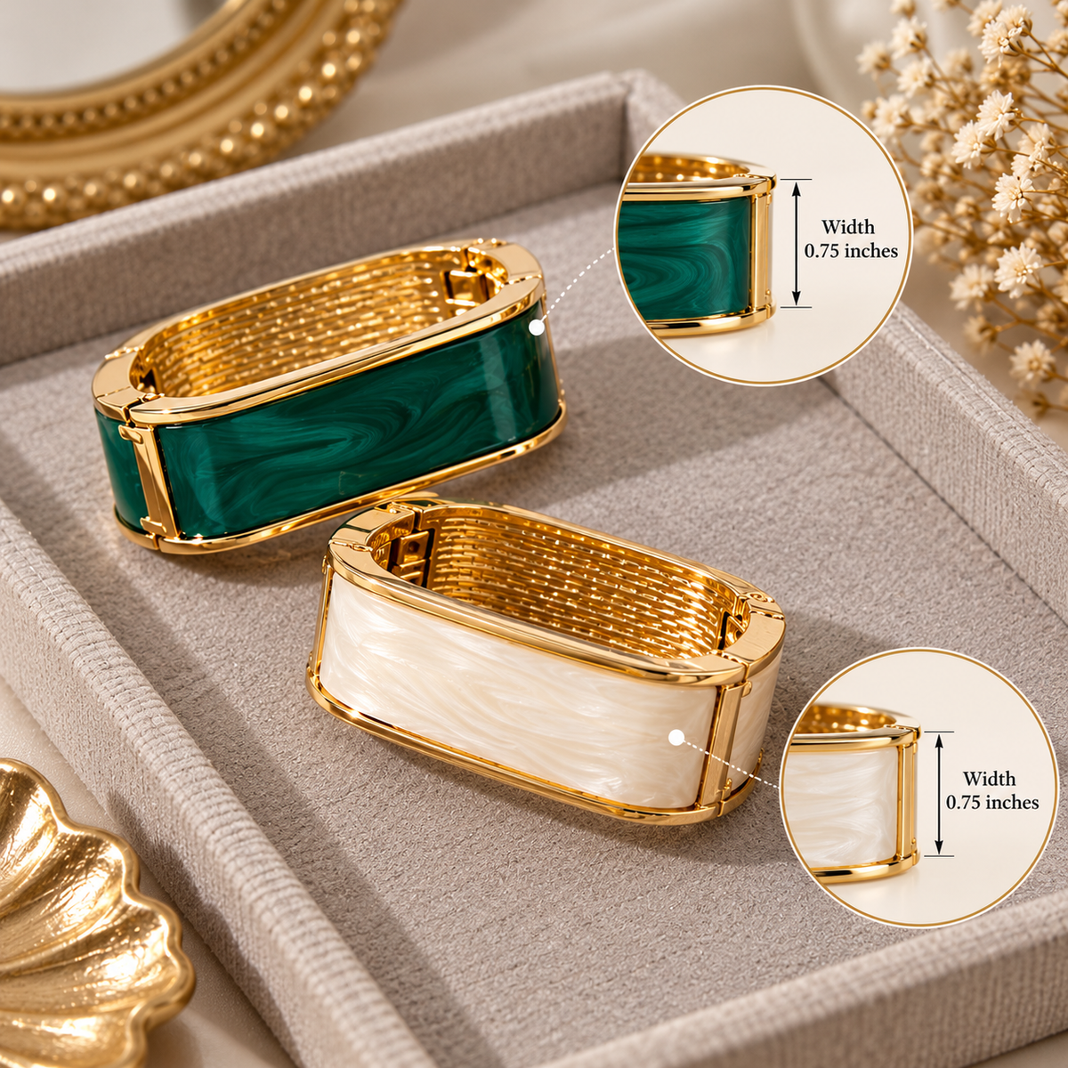 Emerald & Ivory Bracelet Set