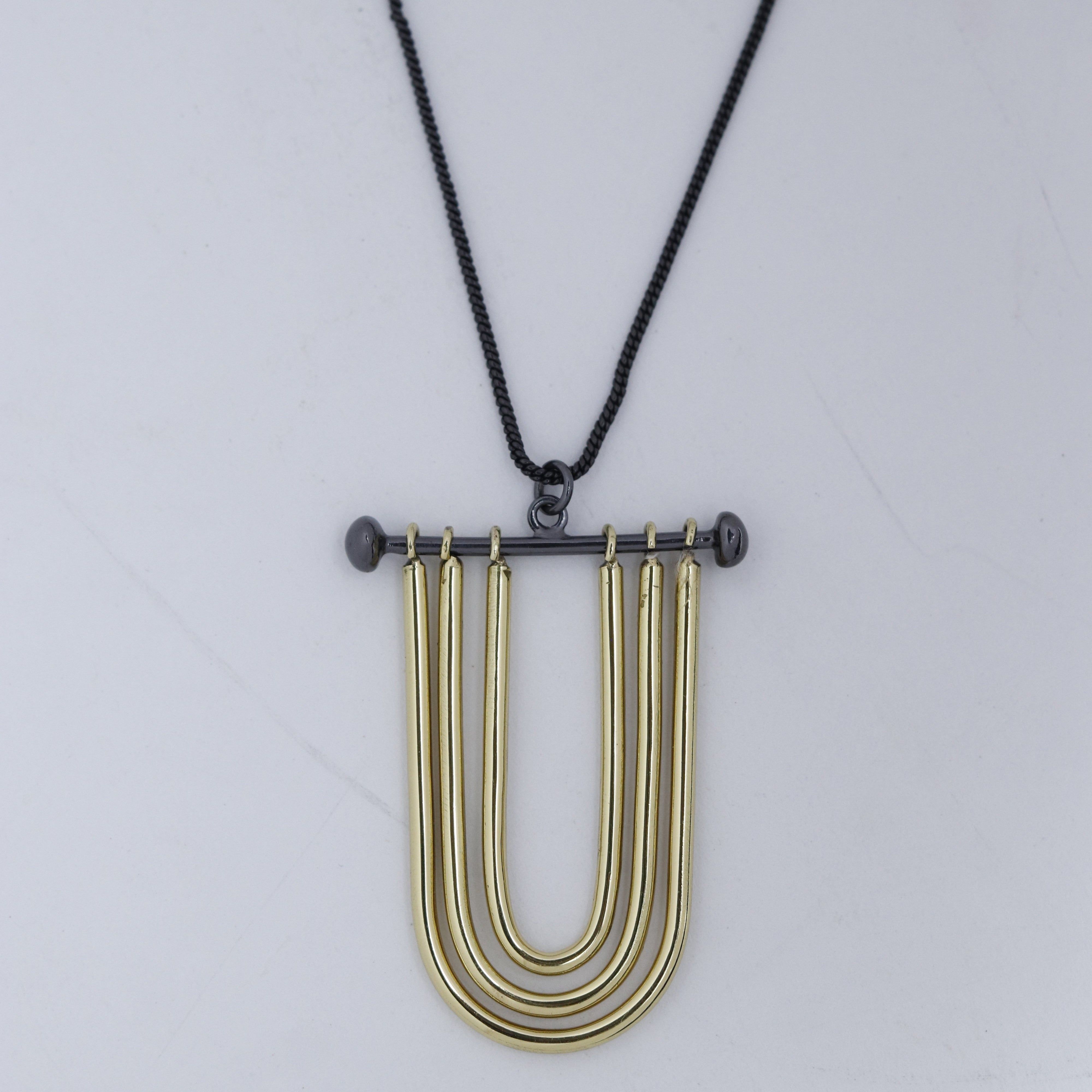 U-Bar Pendant Necklace with Black Chain