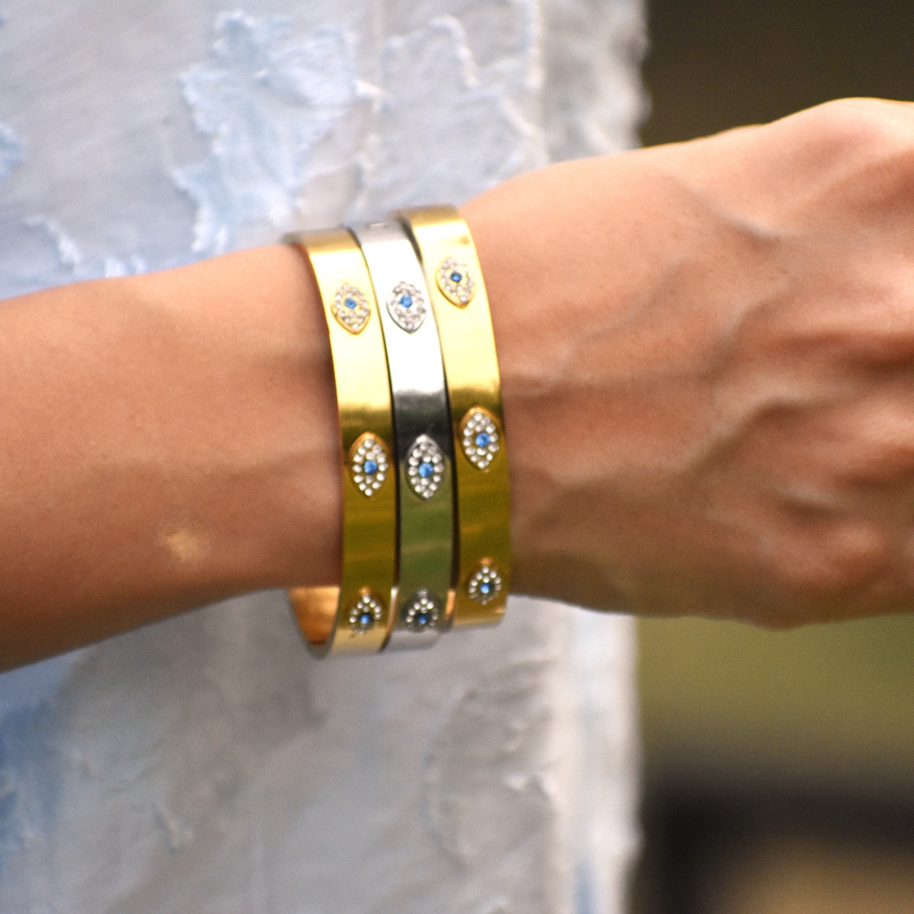 Evil Eye Silver Bangle
