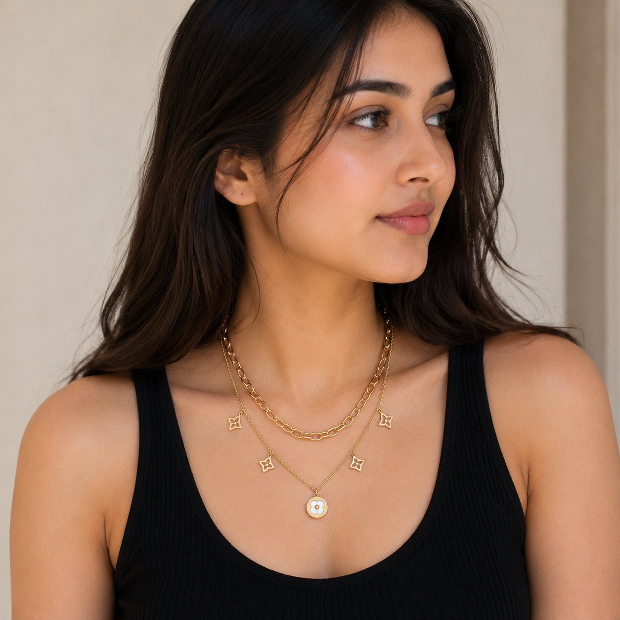 Golden Clover Layered Necklace