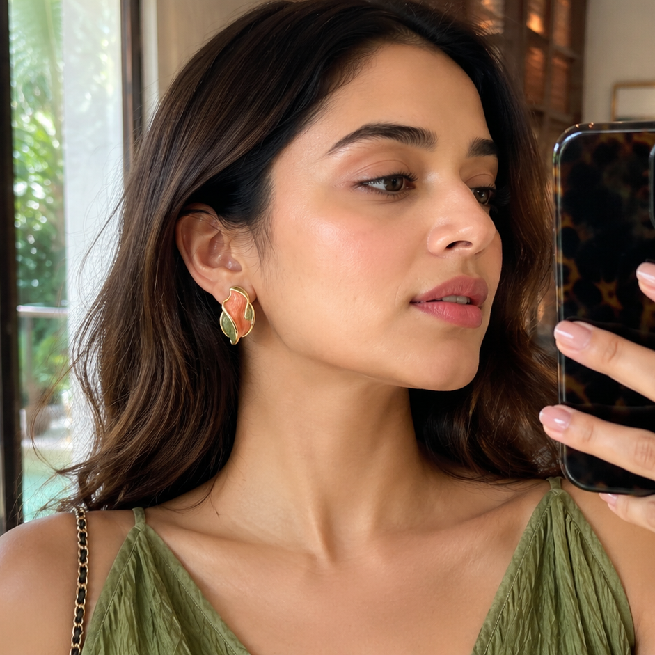 Green-Orange Twist Stud Earrings