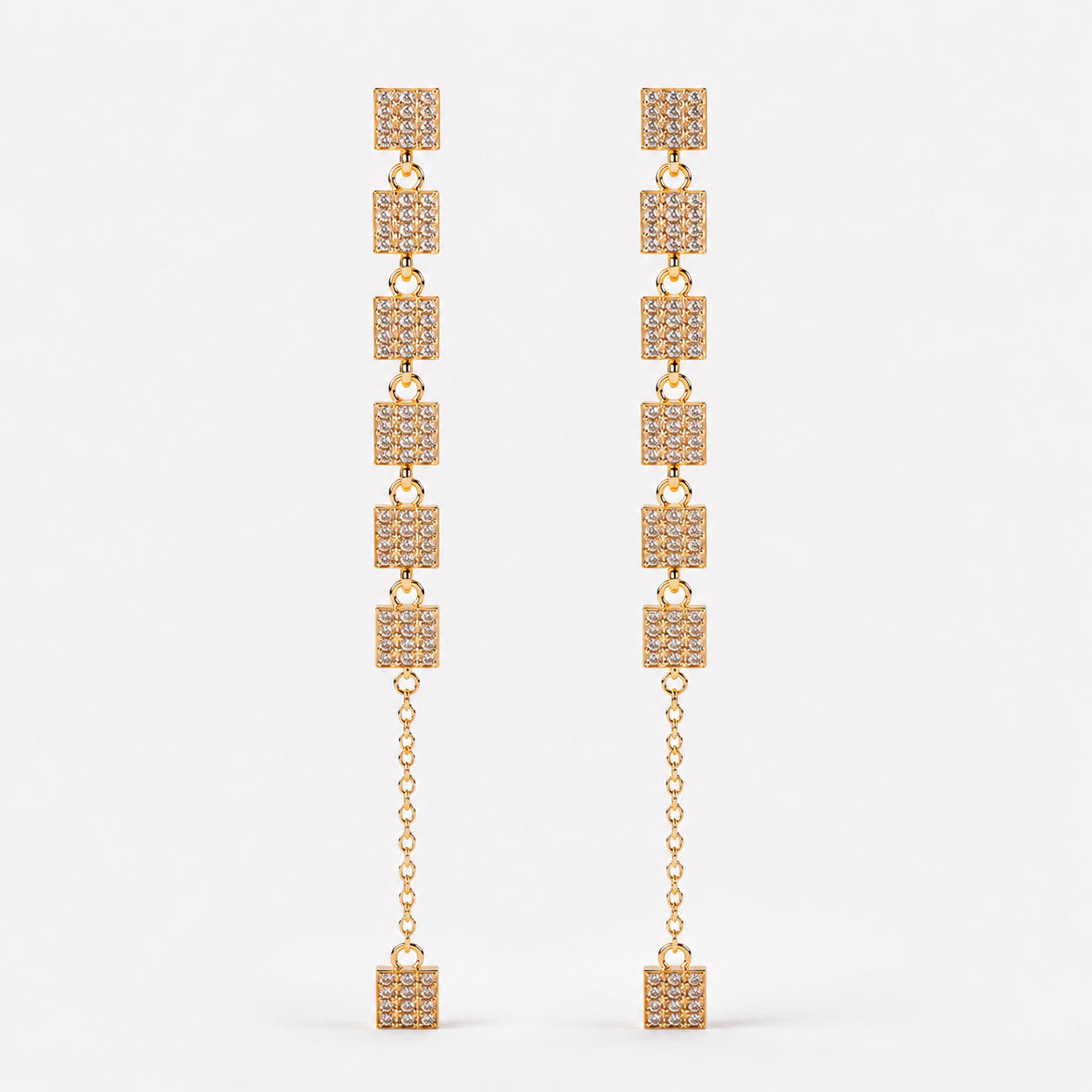 Crystal Square Chain Drop Earrings