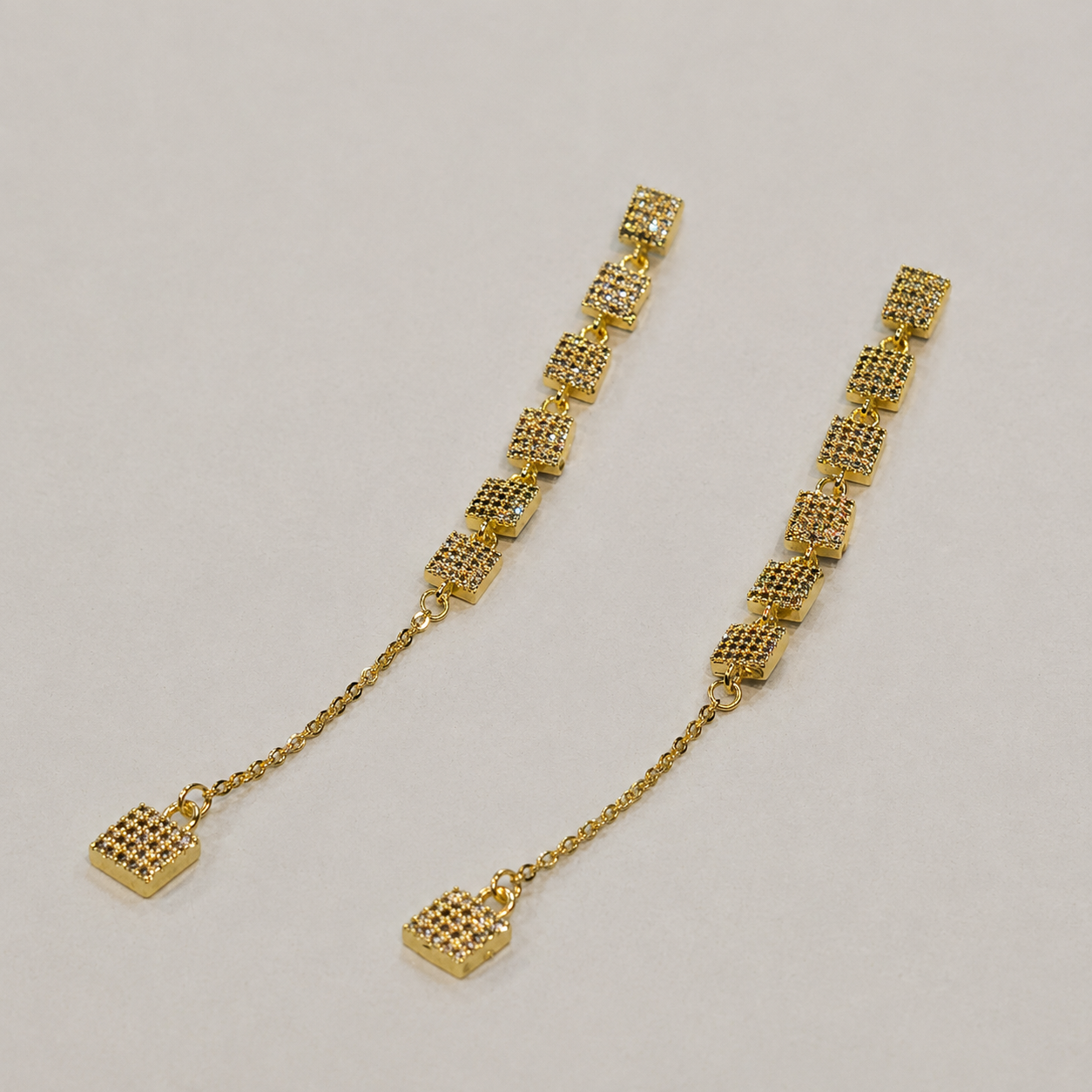 Crystal Square Chain Drop Earrings