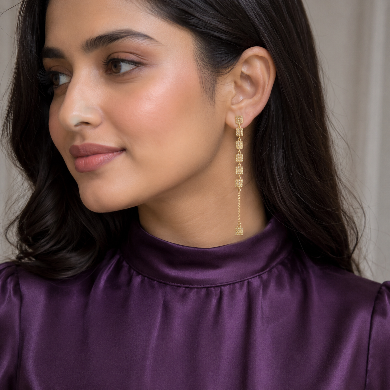 Crystal Square Chain Drop Earrings