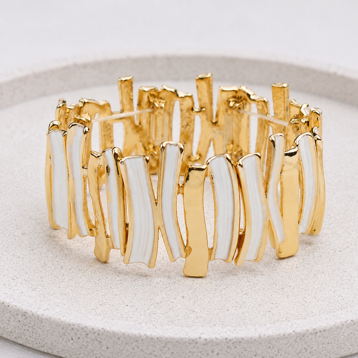 Ivory Wave Gold-Tone Statement Cuff Bracelet